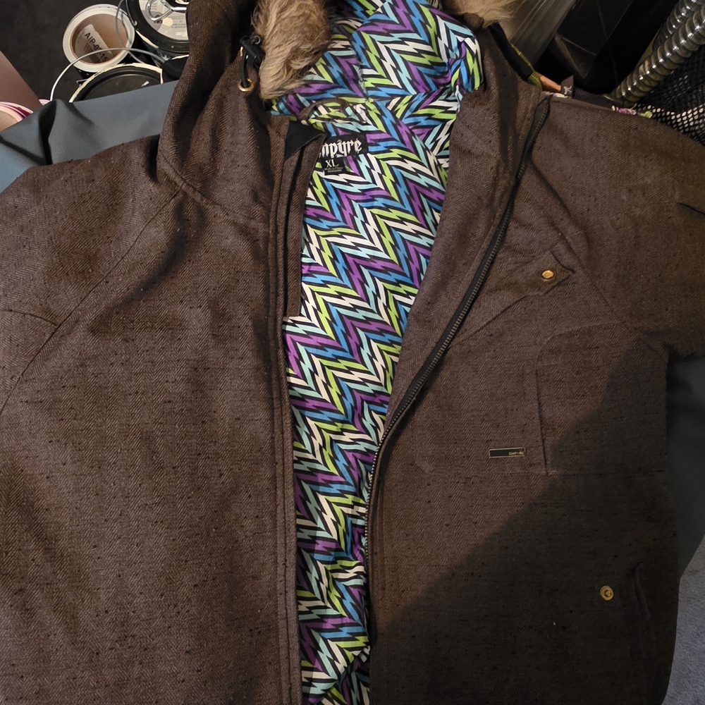 Empyre Men's Brown Puffer Jacket with Patterned Lining